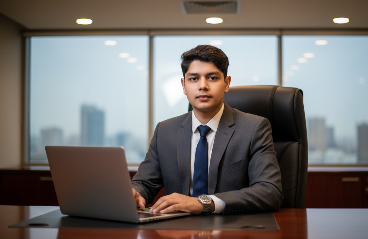 Cinematic Office Desk Portrait Generator – Executive Suit Edition